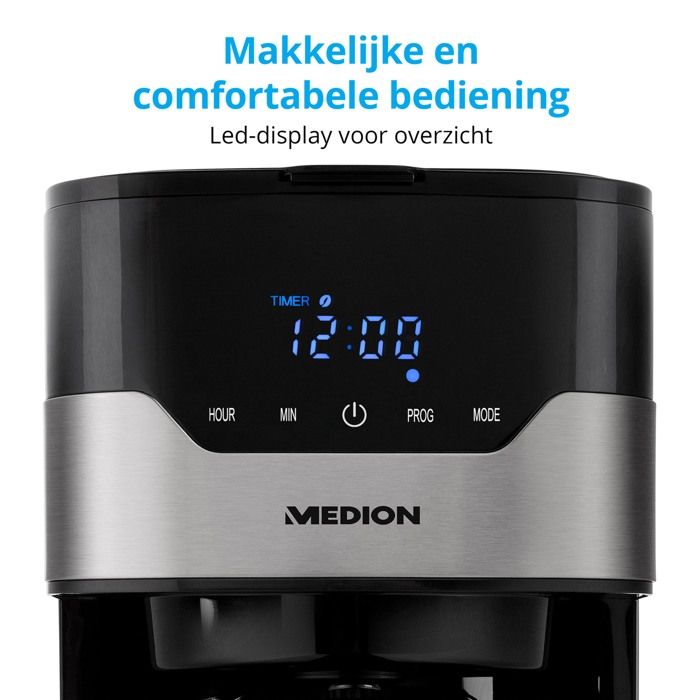 Cafetiere filtre programmable avec carafe - MEDION - MD 18458 - isotherme - 900W - 1,2 L