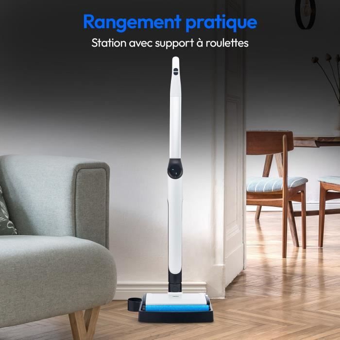 MEDION H10 Nettoyeur Sol Dur sans Fil - Rouleau Brosse - Réservoirs Eau Propre/Sale - Fonction Auto-Nettoyage - Écran LED