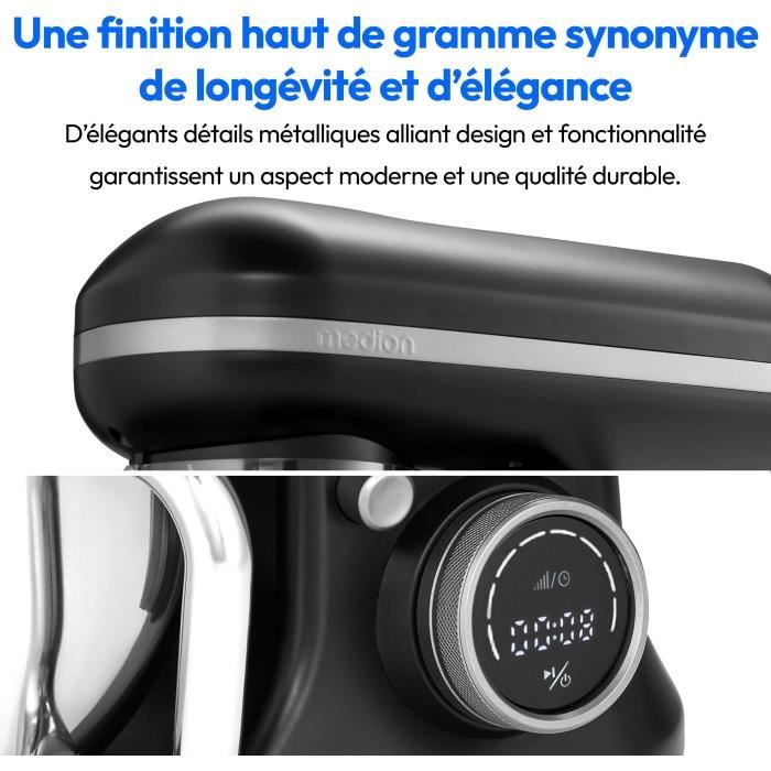 Robot pâtissier - MEDION - MD18420 - 1200 W - 5 L - 8 vitesses - Bol a glace - Noir