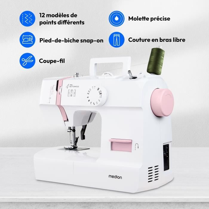 Machine a Coudre - MEDION - SM 70 - 71W - 12 Points - 700 tr/min - LED - Rose