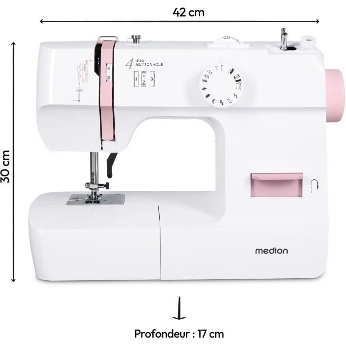 Machine a Coudre - MEDION - SM 70 - 71W - 12 Points - 700 tr/min - LED - Rose