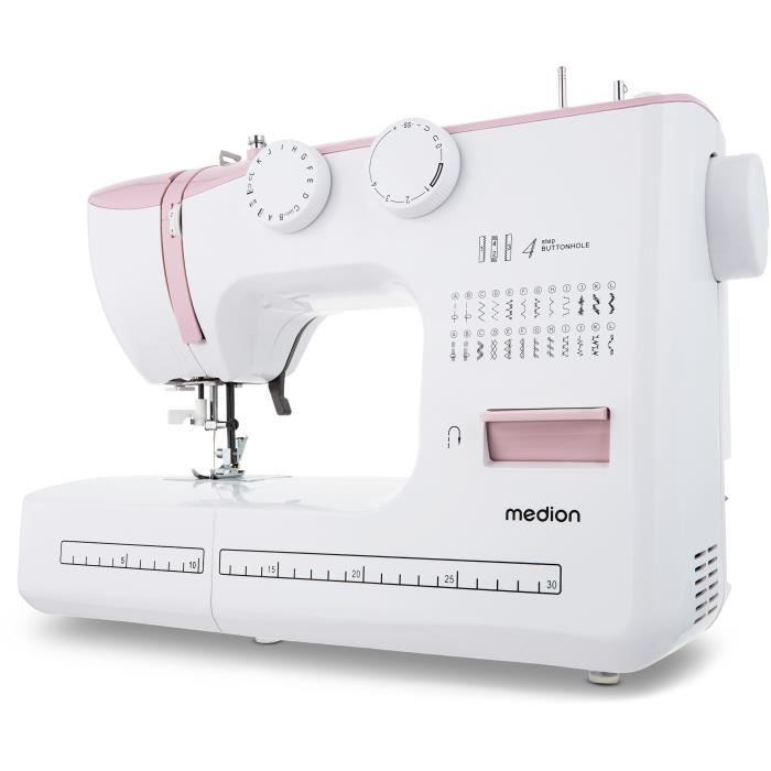 Machine a Coudre - MEDION - SM 60 - 62W - 24 Points + Points Doubles - 700 tr/min - LED - Rose