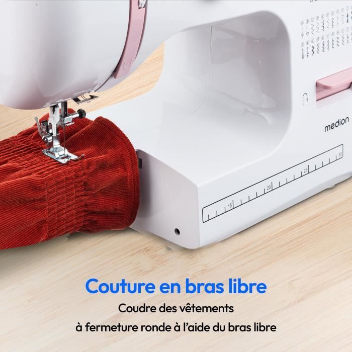 Machine a Coudre - MEDION - SM 60 - 62W - 24 Points + Points Doubles - 700 tr/min - LED - Rose