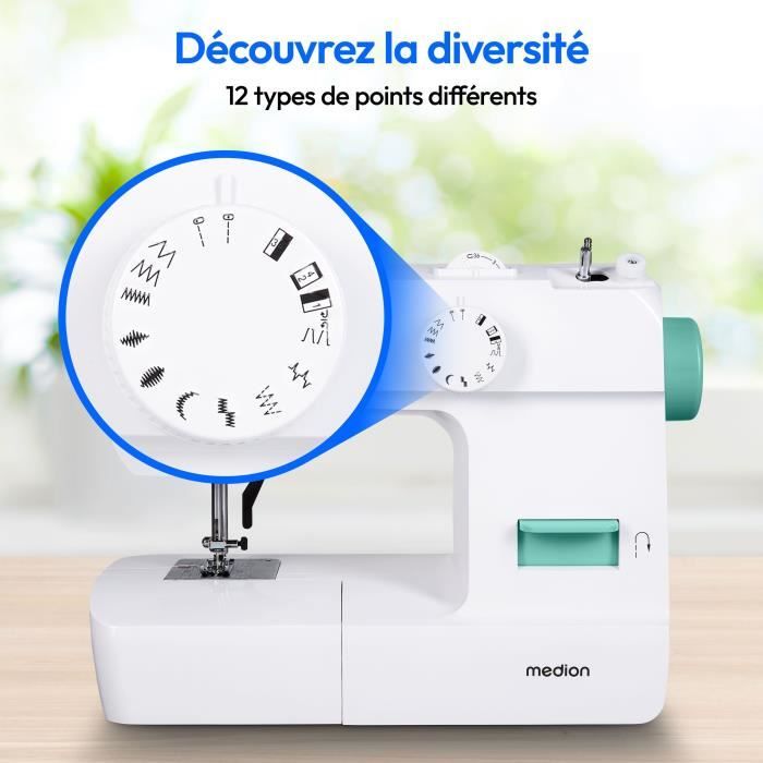 Machine a Coudre - MEDION - SM 70 - 71W - 12 Points - 700 tr/min – LED - Turquoise