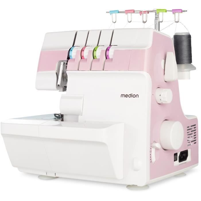 Surjeteuse - MEDION - SO 90 - 91W - Type d'aiguille 11, 14, 16 - 1200 tr/min - LED - Rose