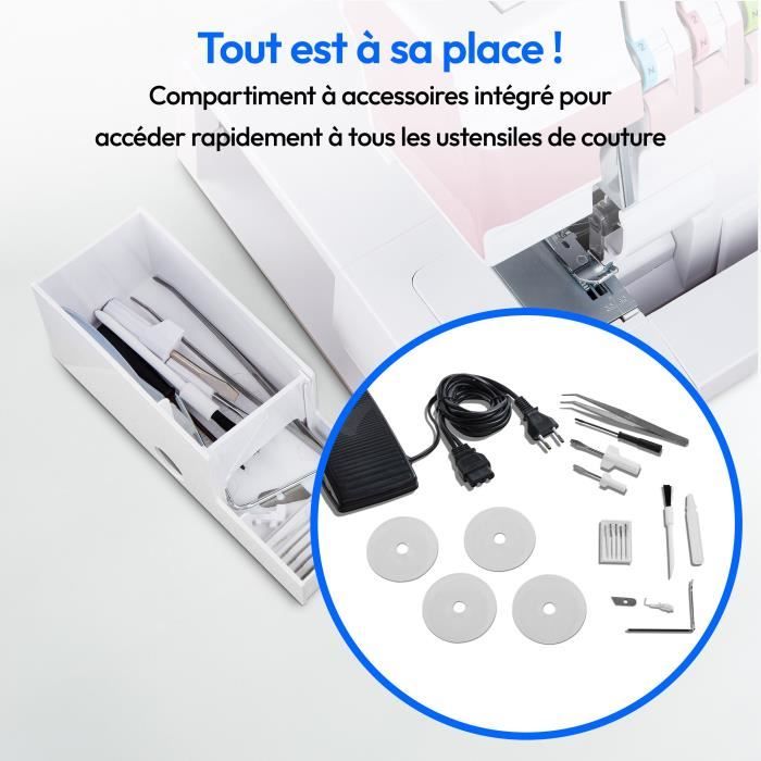 Surjeteuse - MEDION - SO 90 - 91W - Type d'aiguille 11, 14, 16 - 1200 tr/min - LED - Rose