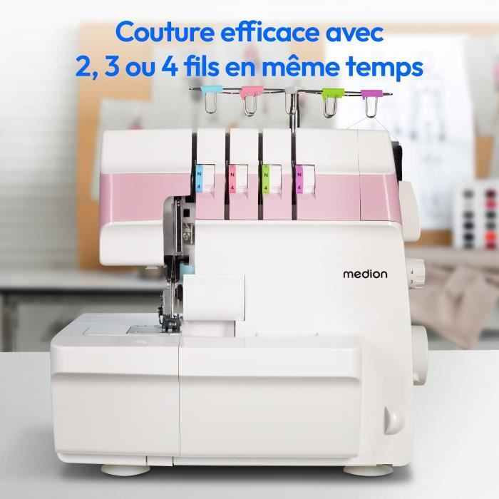 Surjeteuse - MEDION - SO 90 - 91W - Type d'aiguille 11, 14, 16 - 1200 tr/min - LED - Rose