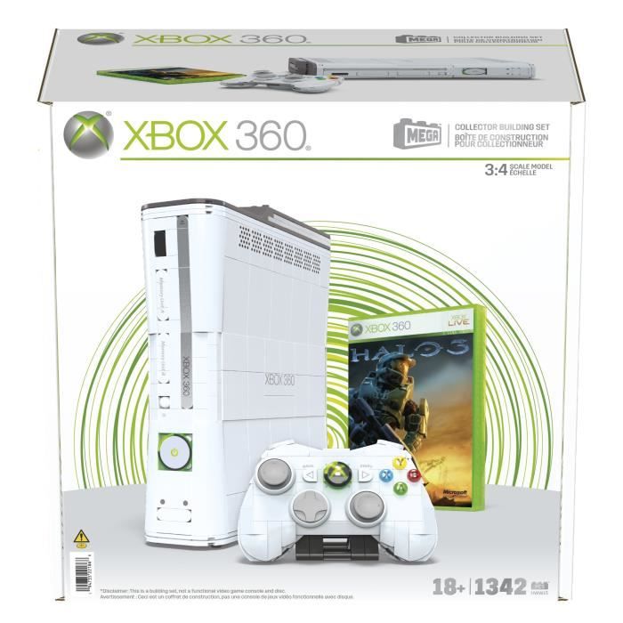 Coffret de Construction - MEGA - Réplique Xbox 360 - 1342 pieces - Manette avec LED - Pour Adultes