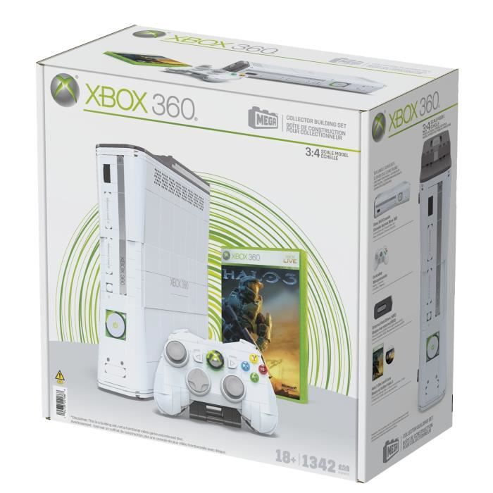 Coffret de Construction - MEGA - Réplique Xbox 360 - 1342 pieces - Manette avec LED - Pour Adultes