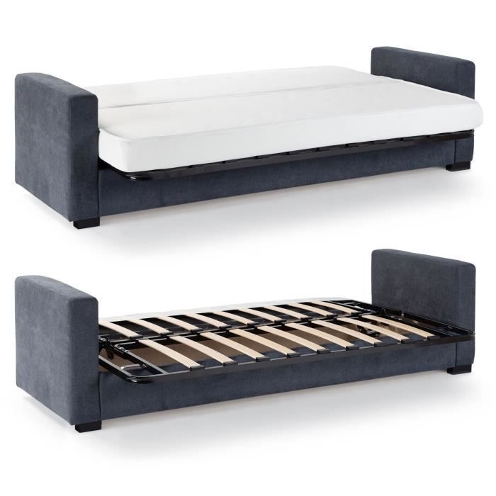 Canapé clic clac 3 places - Gris anthracite - Matelas 14 cm - 130 x 190 cm - MEGAN