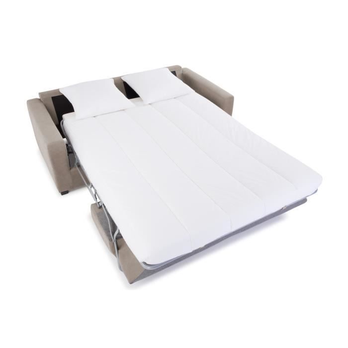 HEXAGONE CanapÈ droit convertible 3 places MAXIME - Made in France - Tissu Beige - Couchage express - L 194 x P 96 x H 83 cm