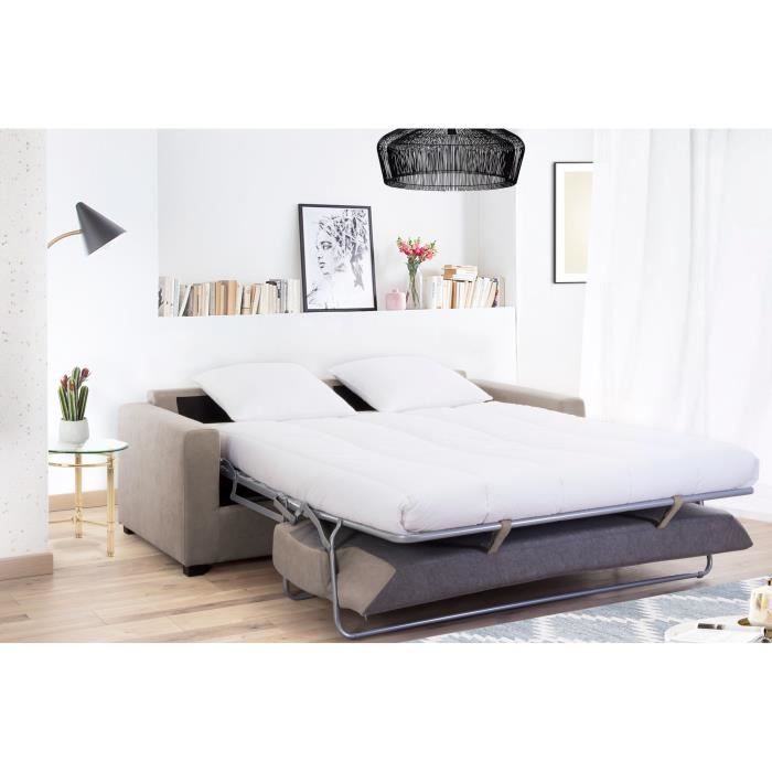 HEXAGONE CanapÈ droit convertible 3 places MAXIME - Made in France - Tissu Beige - Couchage express - L 194 x P 96 x H 83 cm