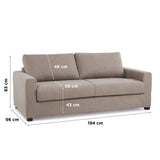 HEXAGONE CanapÈ droit convertible 3 places MAXIME - Made in France - Tissu Beige - Couchage express - L 194 x P 96 x H 83 cm