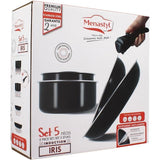 Batterie de cuisine - Induction - MENASTYL - 6020437 - Aluminium antiadhésif - 5 pieces - Poignée amovible - Noir