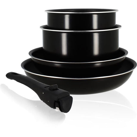 Batterie de cuisine - Induction - MENASTYL - 6020437 - Aluminium antiadhésif - 5 pieces - Poignée amovible - Noir