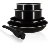 Batterie de cuisine - Induction - MENASTYL - 6020437 - Aluminium antiadhésif - 5 pieces - Poignée amovible - Noir