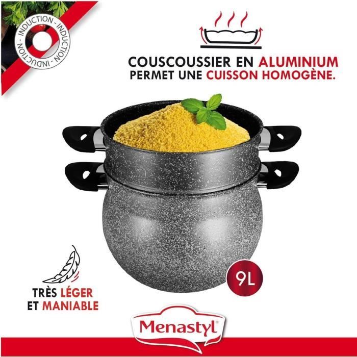 Couscoussier - MENASTYL - 6020033 - En aluminium effet marbre - 9 litres - Tous feux dont induction