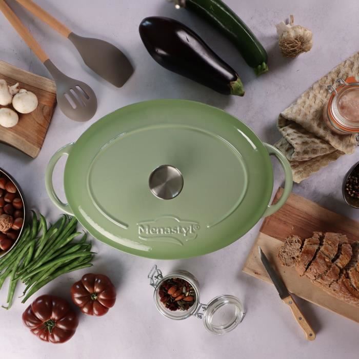 Cocotte - MENASTYL - 6020072 - Ronde - En fonte acier émaillé - Vert - 6,5 litres