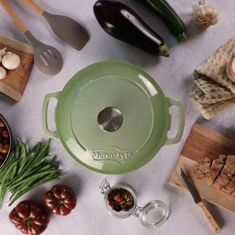 Cocotte - MENASTYL - 6020075 - Ronde - En fonte acier émaillé - Vert - 7 litres