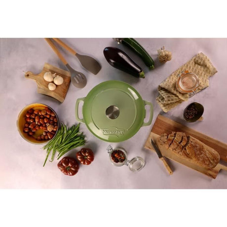 Cocotte - MENASTYL - 6020075 - Ronde - En fonte acier émaillé - Vert - 7 litres