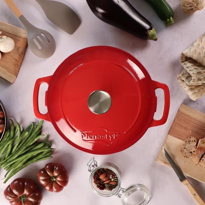 Cocotte - MENASTYL - 6020105 - Ronde - En fonte acier émaillé - Rouge - 7 litres
