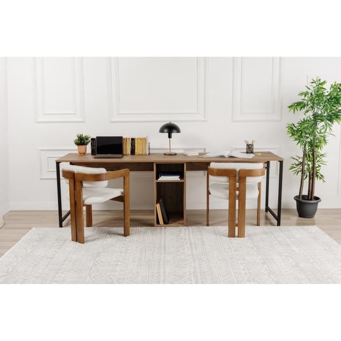 Bureau d'étude moderne avec pieds en métal - TWIN - Pin atlantique / Noir - 240 x 74 x 60 cm