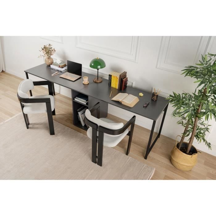 Bureau d'étude moderne avec pieds en métal - TWIN - Anthracite / Noir - 240 x 74 x 60 cm