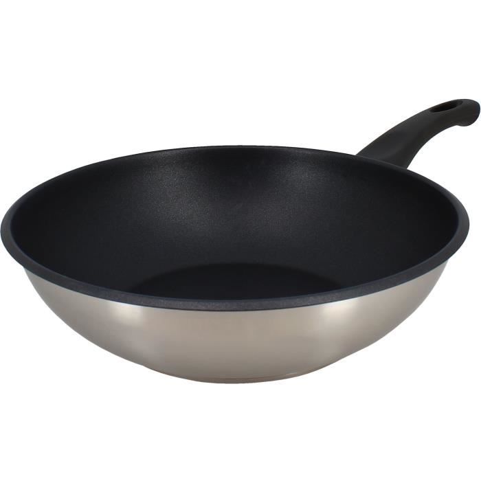 Wok - MENASTYL - 6020252 - En acier inoxydable - 28 cm - Tous feux dont induction