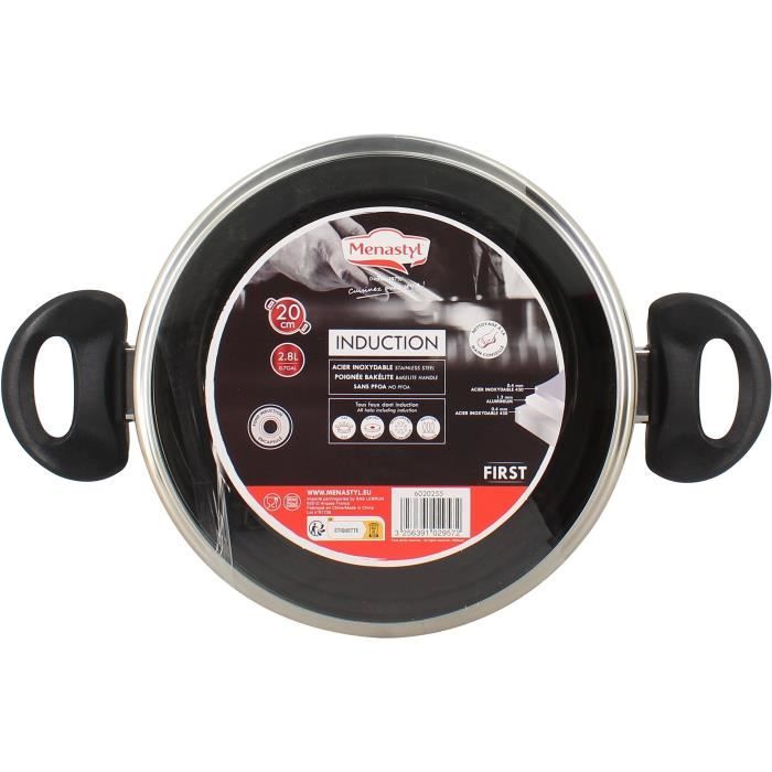 Faitout - MENASTYL - 6020255 - En acier inoxydable - 20 cm - Tous feux dont induction