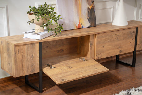 Meuble TV - SERENITY - Pin atlantique / Noir - 180 x 50 x 30 cm