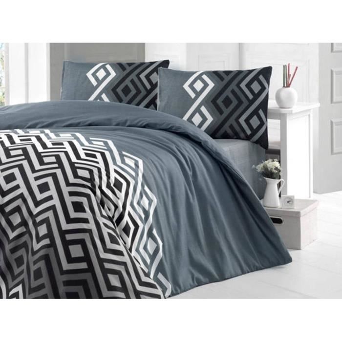 Parure de lit - 1 housse de couette 220 x 240 cm + 2 taies d'oreiller 60 x 60 cm - 65% coton, 35% polyester - Gris