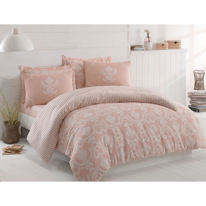 Parure de lit - 1 housse de couette 220 x 240 cm + 2 taies d'oreiller 60 x 60 cm - 65% coton, 35% polyester - Poudre