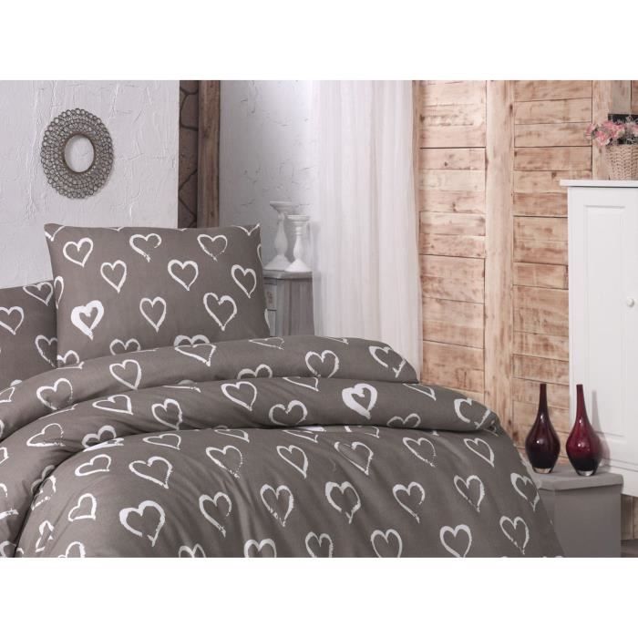 Parure de lit - 1 housse de couette 220 x 240 cm + 2 taies d'oreiller 60 x 60 cm - 65% coton, 35% polyester - Brun