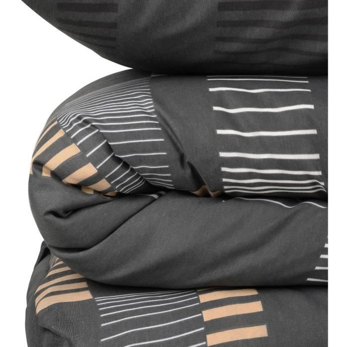Parure de lit - 1 housse de couette 220x240 cm + 2 taies d'oreiller 60x60 cm - 65% coton, 35% polyester - Anthracite