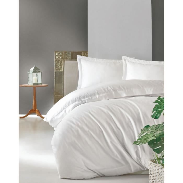 Parure de lit - 1 housse de couette 220 x 240 cm + 2 taies d'oreiller 60 x 60 cm - Satiné 100% coton - Blanc