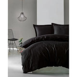 Parure de lit - 1 housse de couette 220 x 240 cm + 2 taies d'oreiller 60 x 60 cm - Satiné 100% coton - Noir