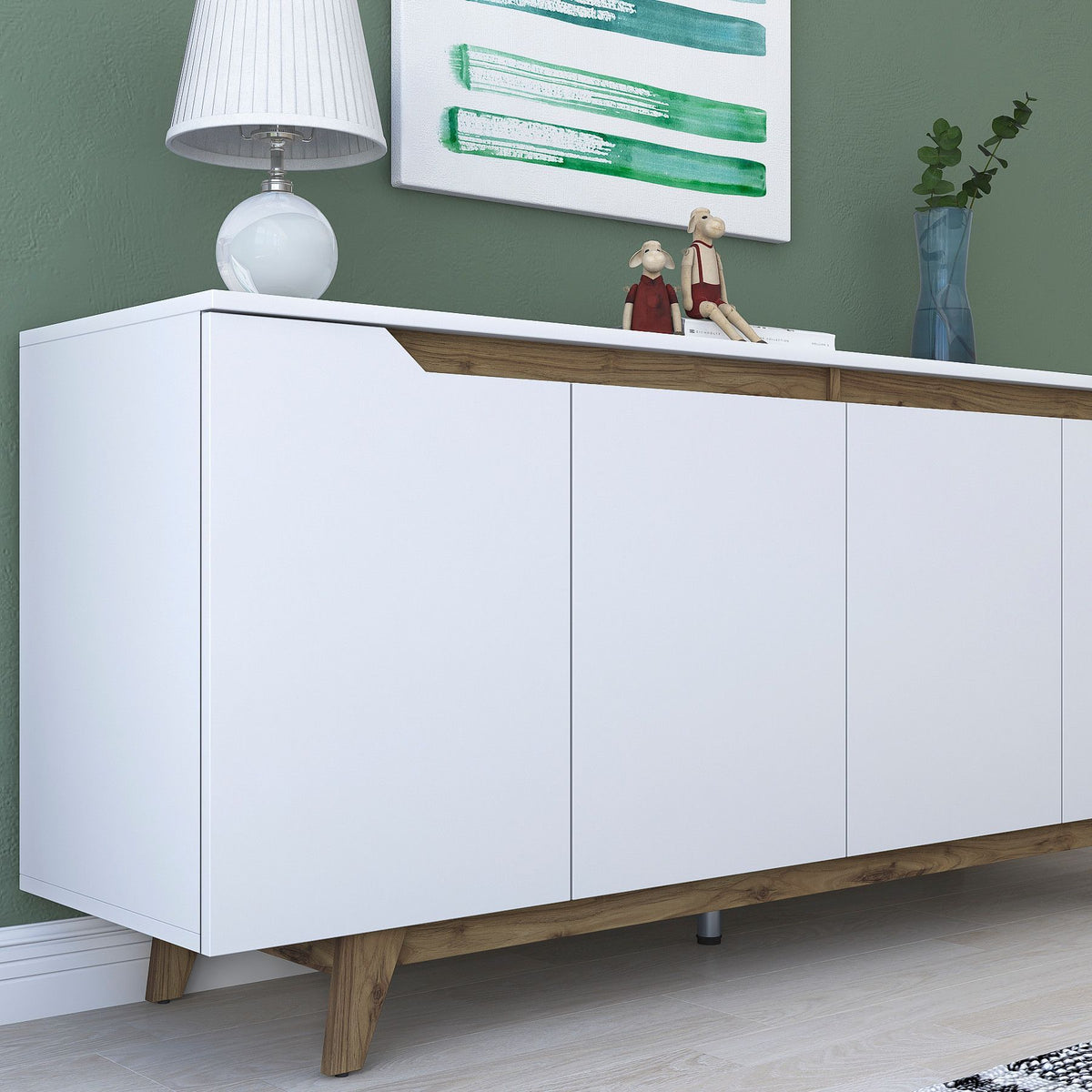 Buffet - GD102 - 4 portes - 180 x 79 x 45 cm - Blanc / Noyer