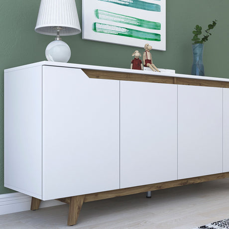 Buffet - GD102 - 4 portes - 180 x 79 x 45 cm - Blanc / Noyer