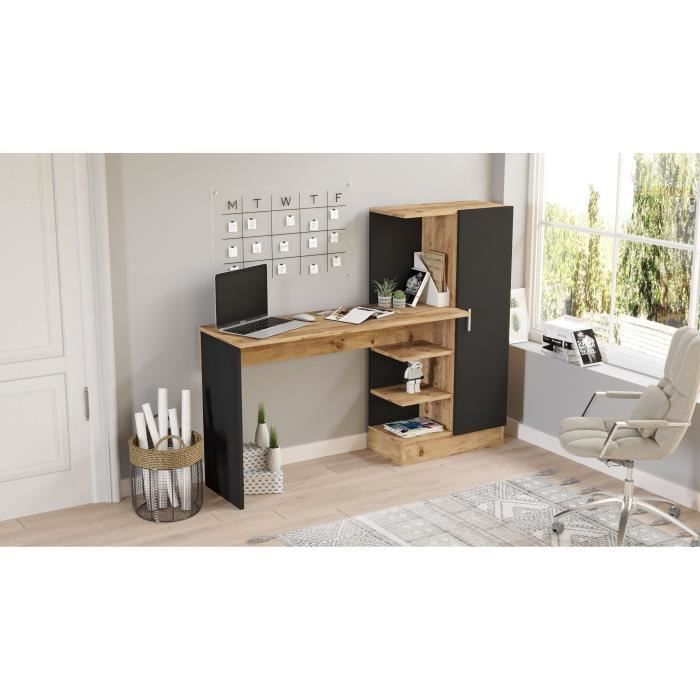 Bureau d'étude moderne - CT2 - Pin atlantique / Noir - 152,3 x 95 x 50 cm