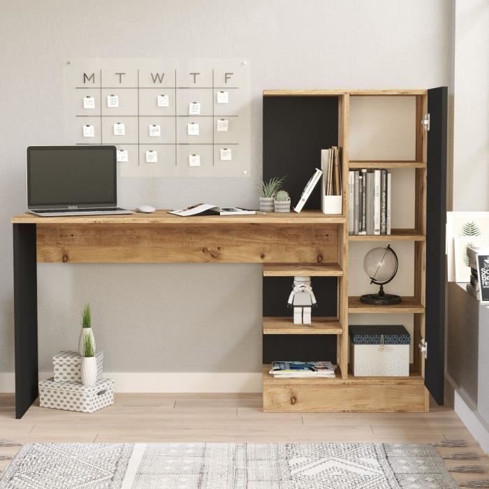 Bureau d'étude moderne - CT2 - Pin atlantique / Noir - 152,3 x 95 x 50 cm