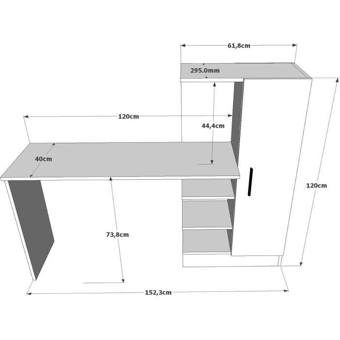 Bureau d'étude moderne - CT2 - Pin atlantique / Noir - 152,3 x 95 x 50 cm