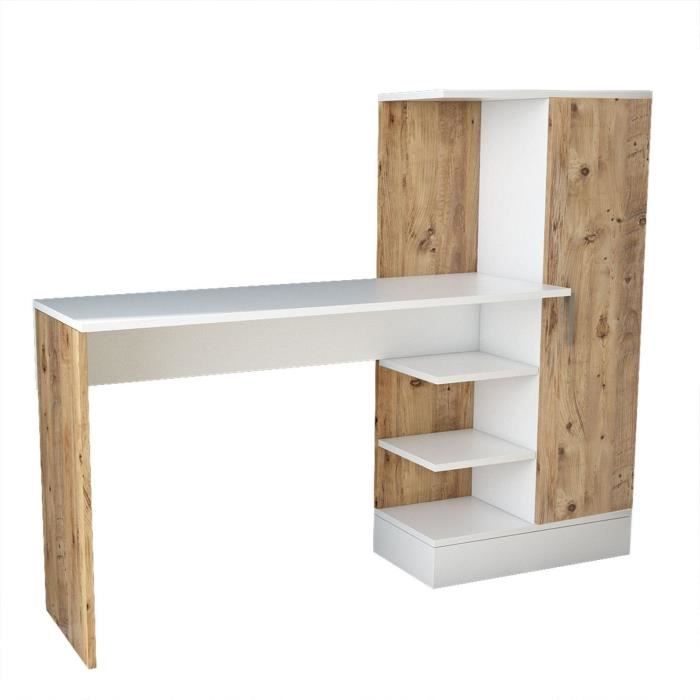 Bureau d'étude moderne - CT2 - Pin atlantique / Blanc - 152,3 x 95 x 50 cm