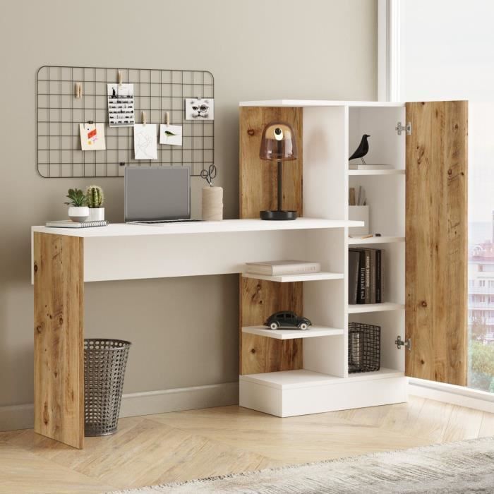 Bureau d'étude moderne - CT2 - Pin atlantique / Blanc - 152,3 x 95 x 50 cm