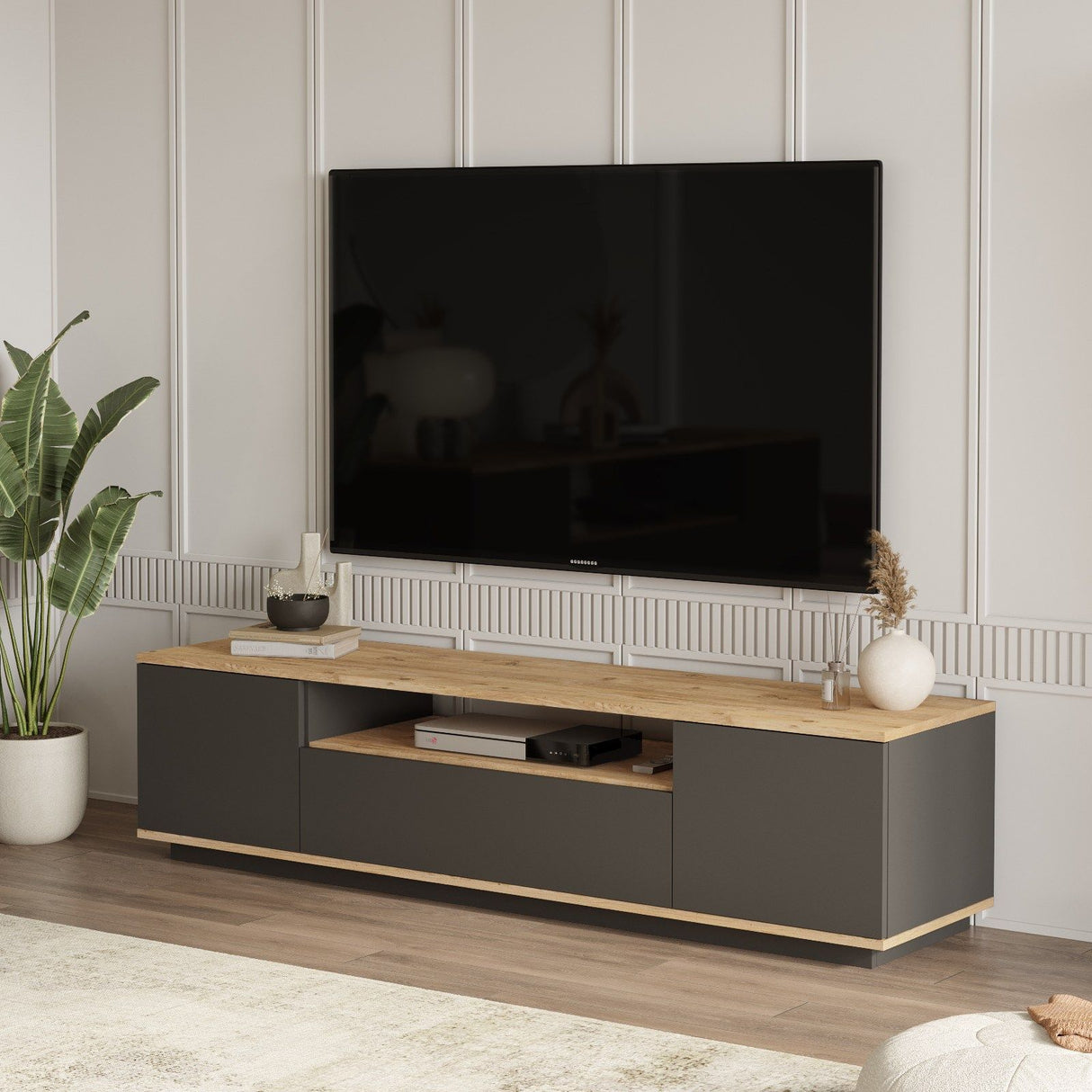 Meuble TV - FR7 - Pin atlantique / Anthracite - 180 x 45 x 45 cm