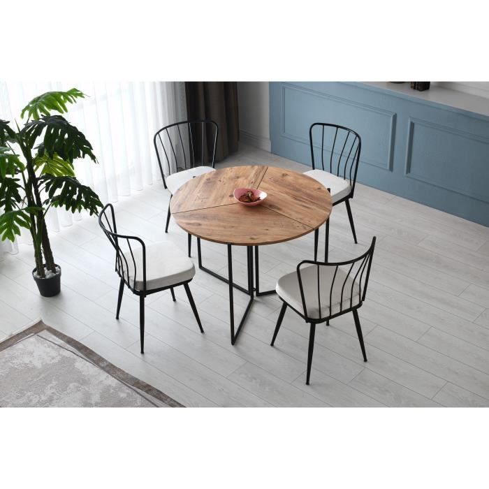 Table a manger pliable - YAPRAK - Pin Atlantique - Ronde - 4 personnes - 100 x 100 x 72 cm