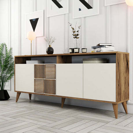 Buffet - MILAN - 4 portes - 180 x 78 x 35 cm - Noyer / Creme