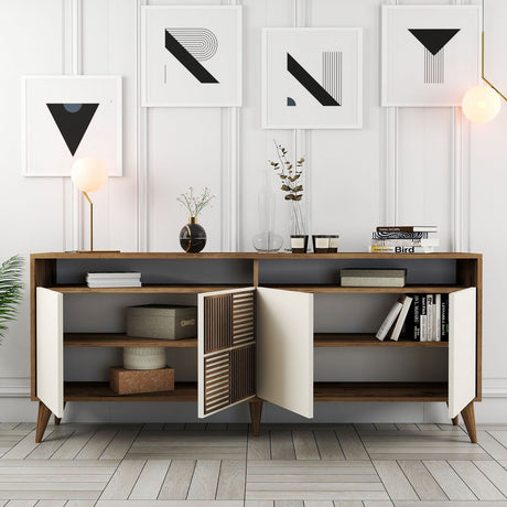 Buffet - MILAN - 4 portes - 180 x 78 x 35 cm - Noyer / Creme
