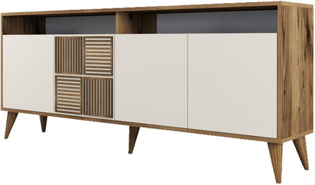 Buffet - MILAN - 4 portes - 180 x 78 x 35 cm - Noyer / Creme