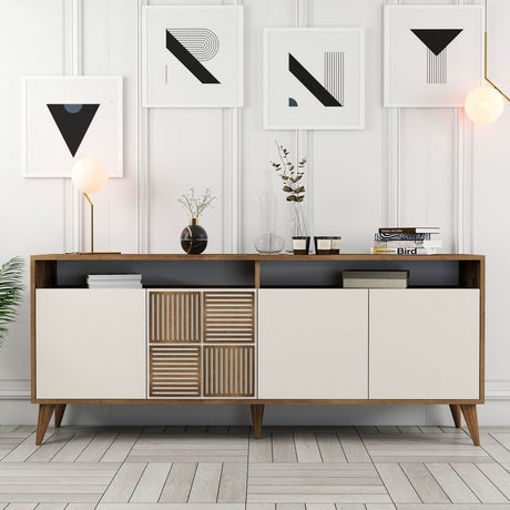 Buffet - MILAN - 4 portes - 180 x 78 x 35 cm - Noyer / Creme