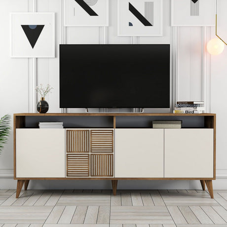 Buffet - MILAN - 4 portes - 180 x 78 x 35 cm - Noyer / Creme